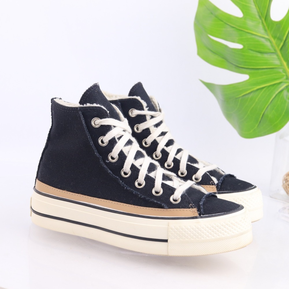 Converse Chuck Taylor Womens Platform Sneakers Sizes 6 Black Raw Edge High Shoes